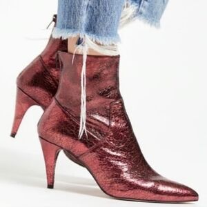 NEW Free People Willa Leather Metallic Crackle Heeled Ankle Boots